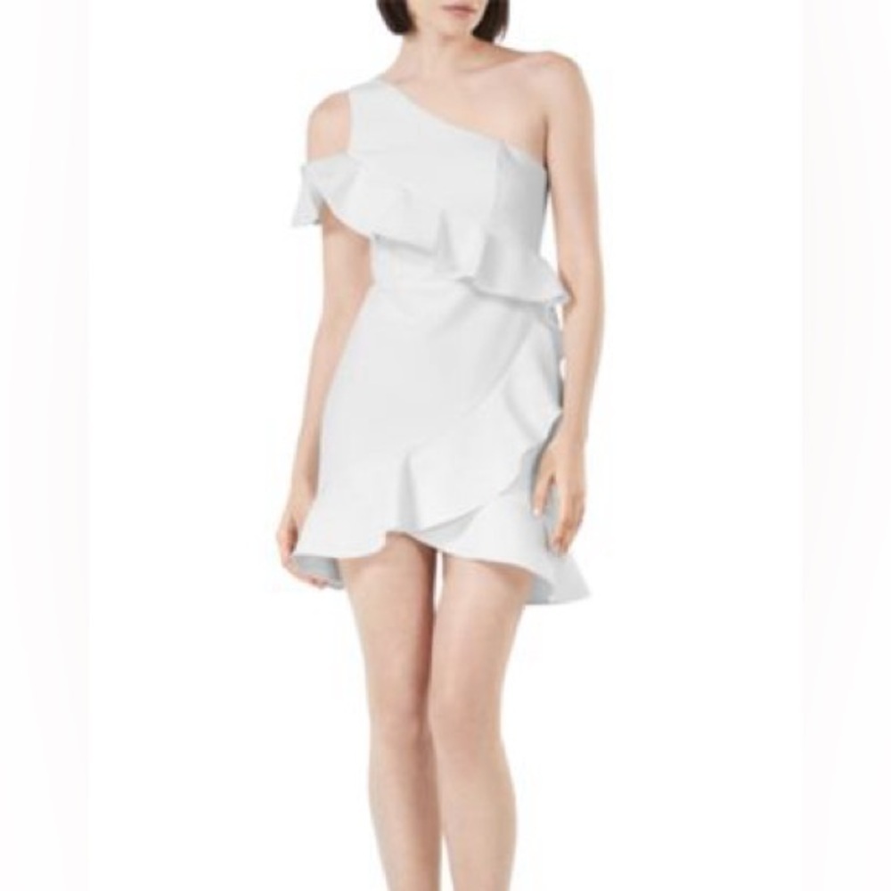 BCBGMAXAZRIA One Shoulder Ruffled Tulip Mini Dress Size 0 NWT $350 - Picture 4 of 8